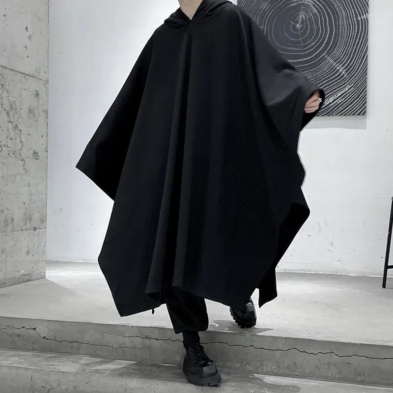Men's Trench Coats 2024 High Quality Punk Hip Hop Oversized Coat Hooded Cloak Men Gothic Vintage Long Jacket Wizard Pullover Robe
