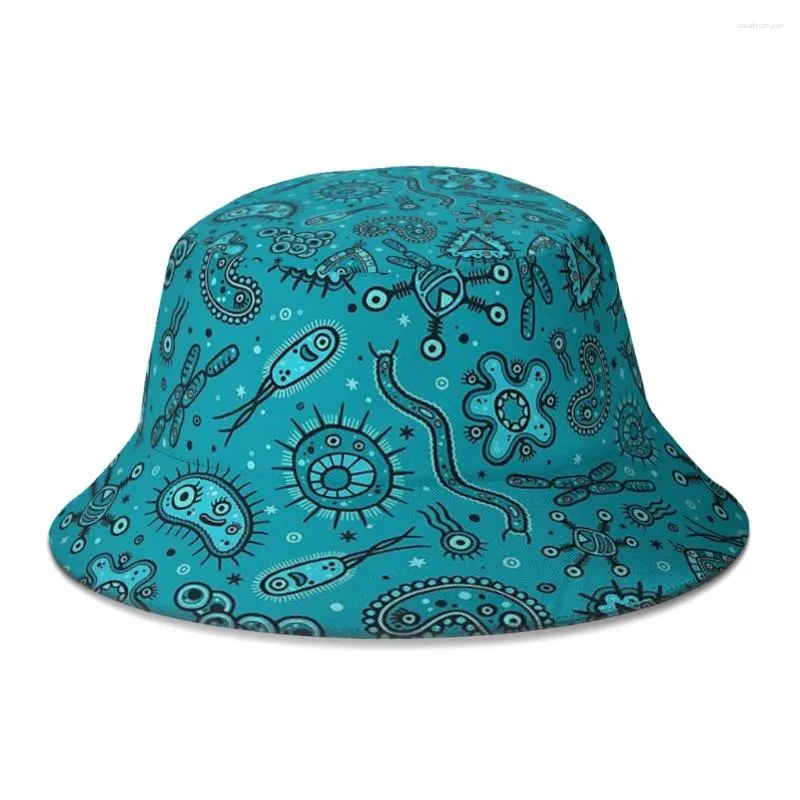 Bérets Dessin animé Microbes Sarcelle Code Geek Linux Chapeau de seau pour femmes hommes étudiants pliable Bob pêcheur chapeaux Panama casquette Streetwear