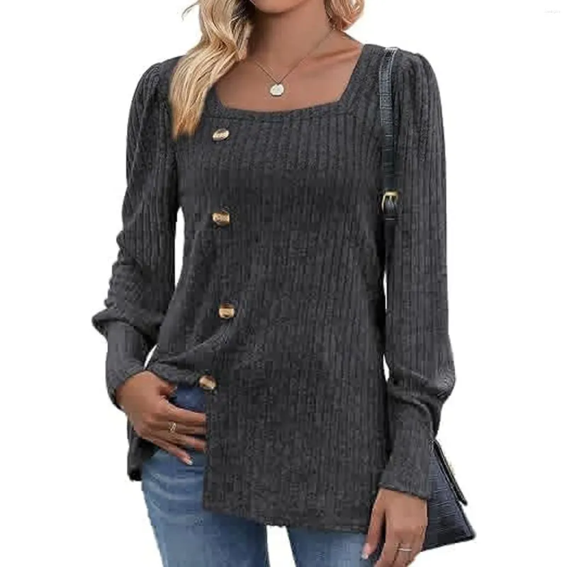 Kadın Sweaters Kadınlar Günlük Kare Yaka Düğmeleri Tunik Tunikler Üst kısımlar kadın uzun kollu örgü ve sonbahar kış 2024