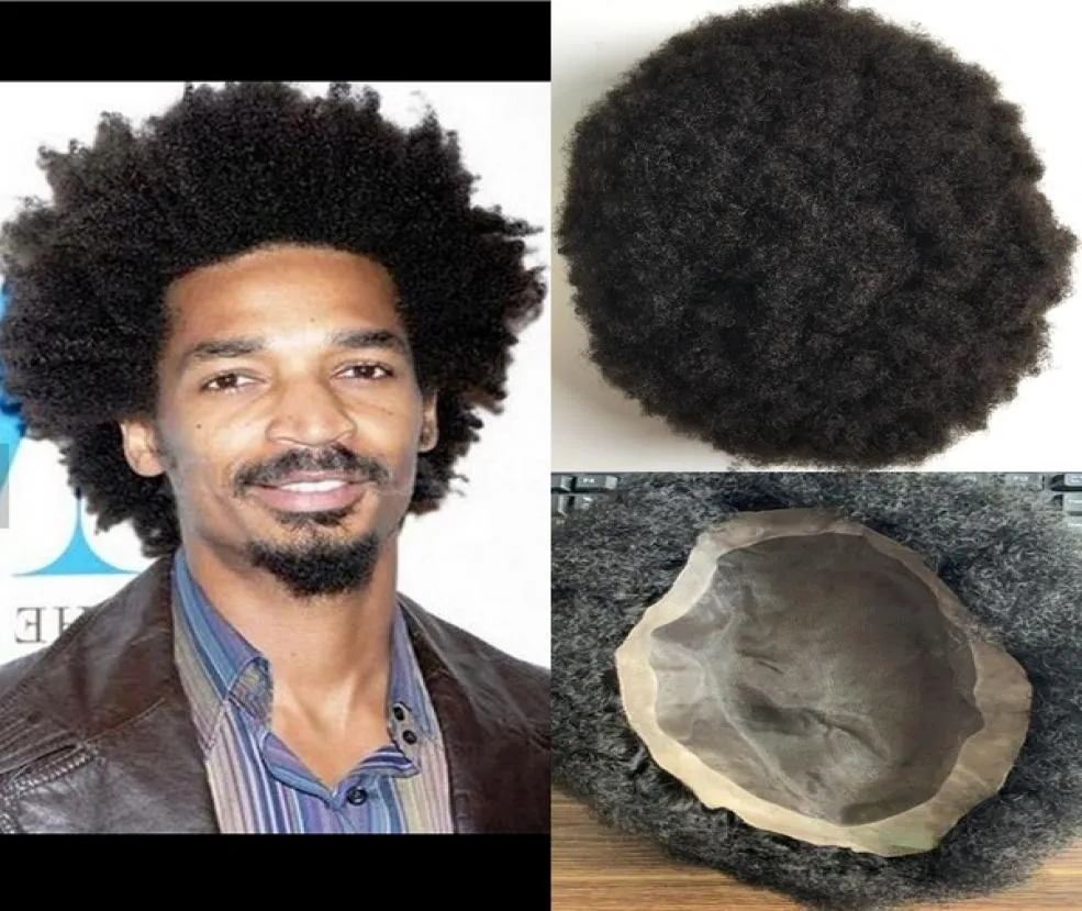 Afro Wave Perücke African American Kinky Curl Mono PU Toupee Full Lace Unit Indian Virgin Human Male Hair Replacement für Men3524988