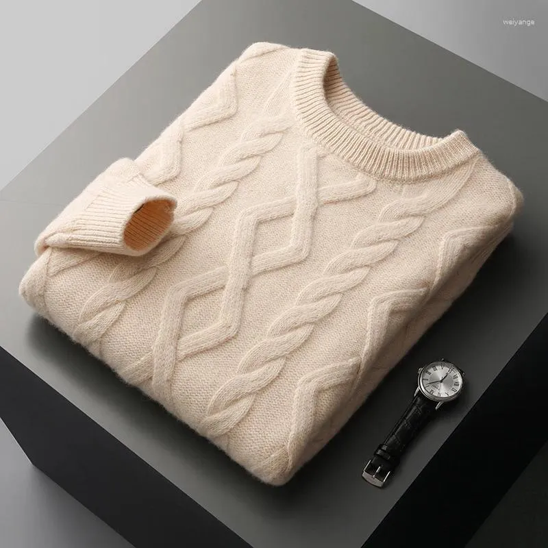 Men's Sweaters Winter Merino Wool Cashmere Sweater O-Neck Thicken Pullovers Solid Twisted Knit Loose Plus Size Tops Shirt