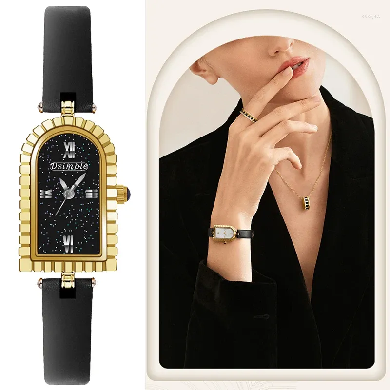 손목 시계 2024 창조적 인 우아한 아치 베이 무 스타리 스카이 다이얼 여자 석영 가죽 시계 휴가 선물에 적합합니다.