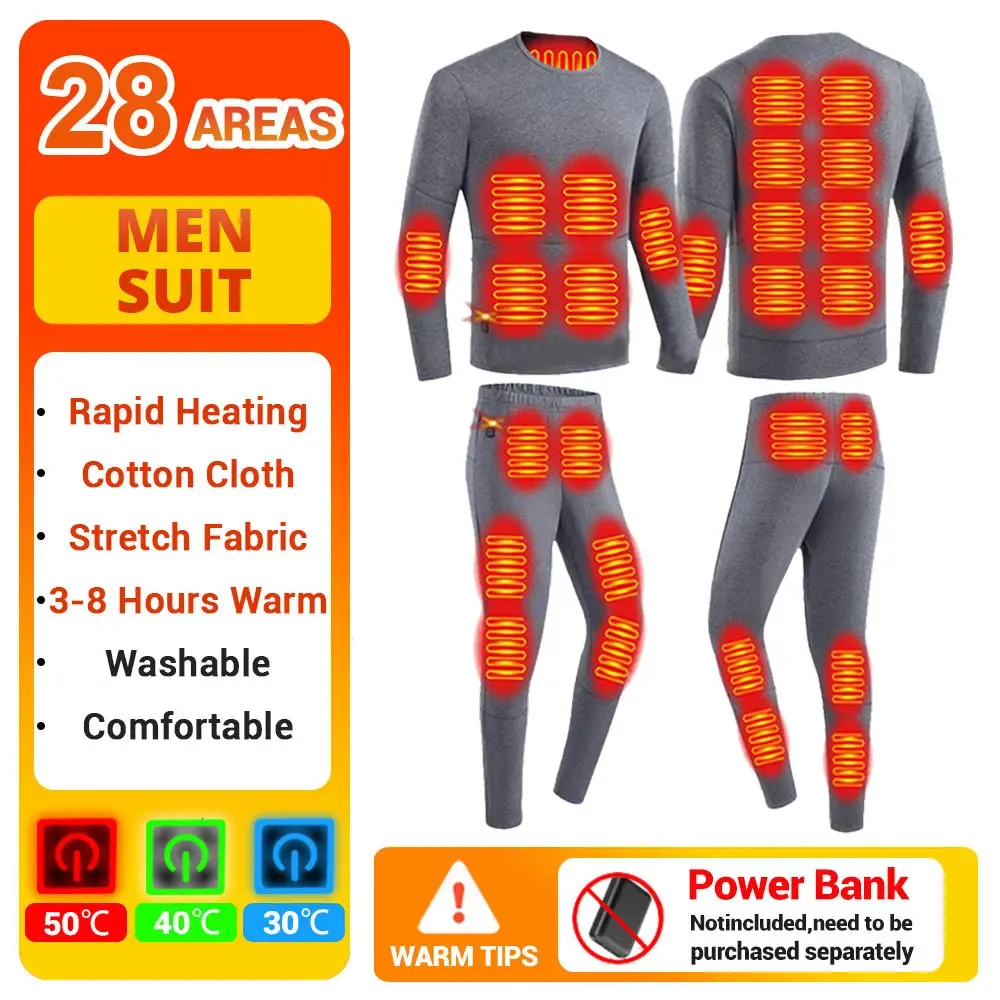 Vêtements chauffants électriques hommes sous-vêtements thermiques chauffants ensemble femmes hiver veste chauffante électrique costume gilet chauffant doublé polaire 231229