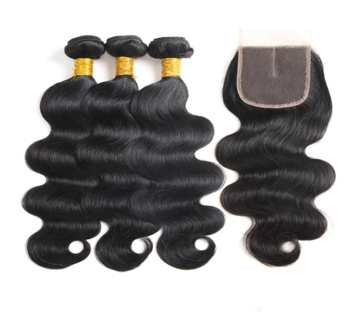 10A Mink Body Wave Virgin Hair 3 Bundles avec fermeture 100 Bundles de cheveux humains vierges brésiliens non transformés Extensions brésiliennes an3859294