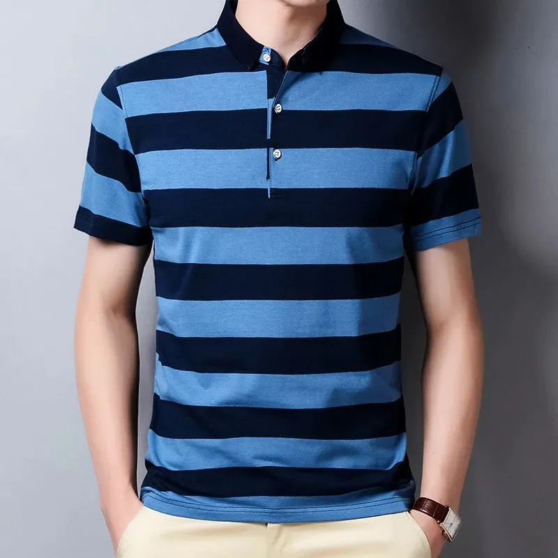YMWMHU 2023ファッションメンポロシャツストライプグラフィックTシャツ夏クールコットン韓国スタイルの衣類トップ240102