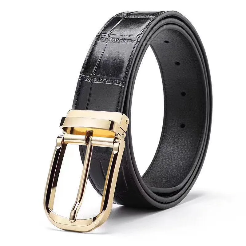 Cintura stilista uomo cintura donna vera pelle uomo donna fibbia ad ago formale cinturino in pelle di vitello con motivo coccodrillo argento dorato