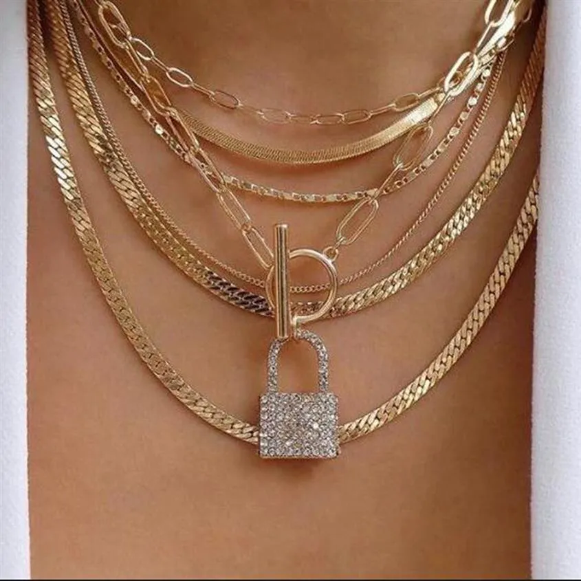 Iced Out Pendant Lock Chain Necklaces New Fashion Design Multi Layer Choker Necklace for Girls Women Rhinestone Hip Hop Jewelry Gi300z