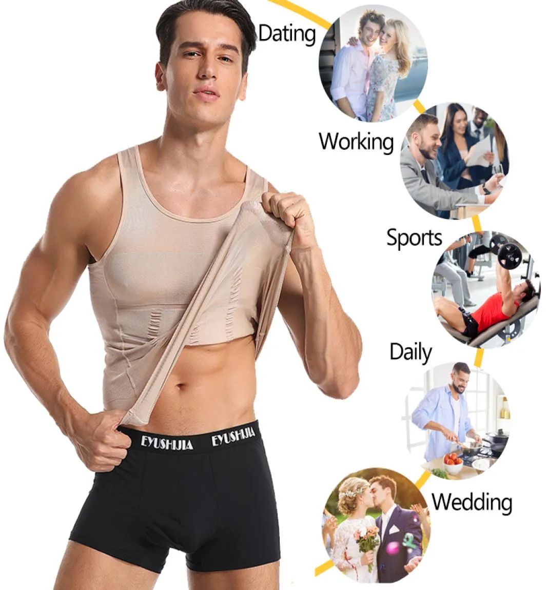 Men Body Shapers Tight Skinny Sleeveless Shirt Fitness Waist Trainer Elastic Abdomen Tank Tops Slimming Boobs Gym Vest 3 pcs3593396