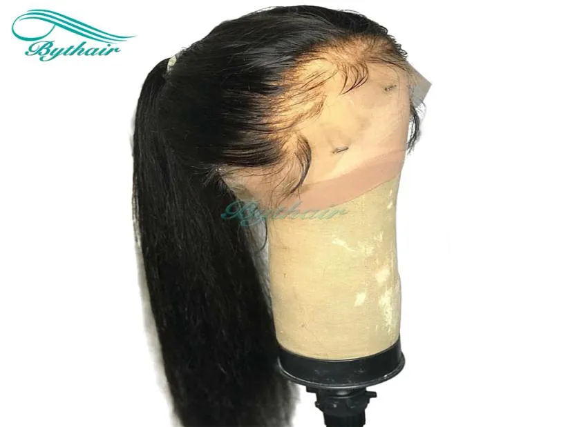 Peruca de cabelo humano liso e sedoso, pré-arrancado, cabelo virgem brasileiro, peruca completa de renda com cabelos de bebê para mulheres negras 6078898