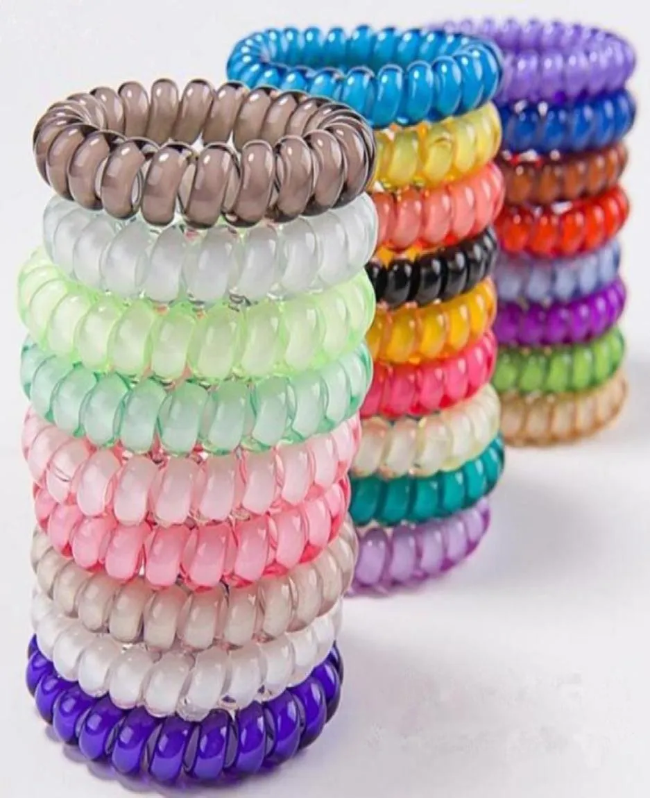 25pcs 25 colors 5 cm High Quality Telephone Wire Cord Gum Hair Tie Girls Elastic Hair Band Ring Rope Candy Color Bracelet Stretchy7966424