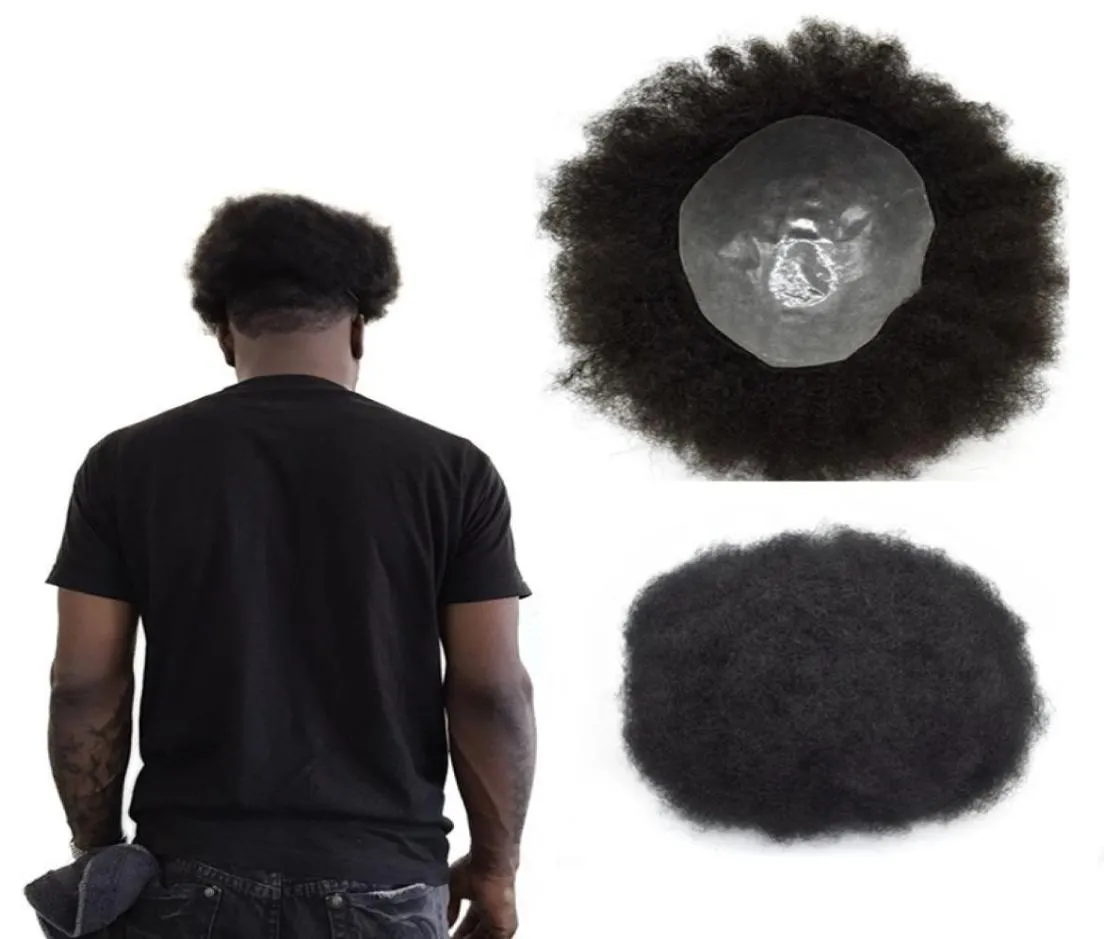 Parrucchino da uomo Afro Curly Full Pu Parrucchino riccio per uomo 8x10 pollici Pelle sottile Posticci Sistemi di sostituzione Capelli umani Remy indiani Mens7726428