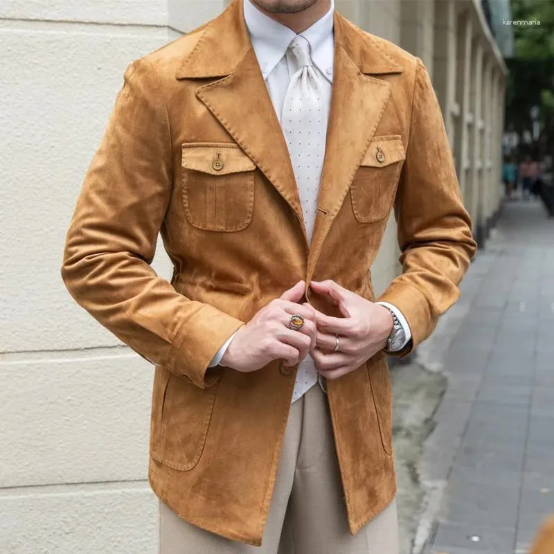 Giacche da uomo Colletto da abito in pelle scamosciata di alta qualità Giacca da cappotto slim fit da caccia per affari casual Lusso versatile