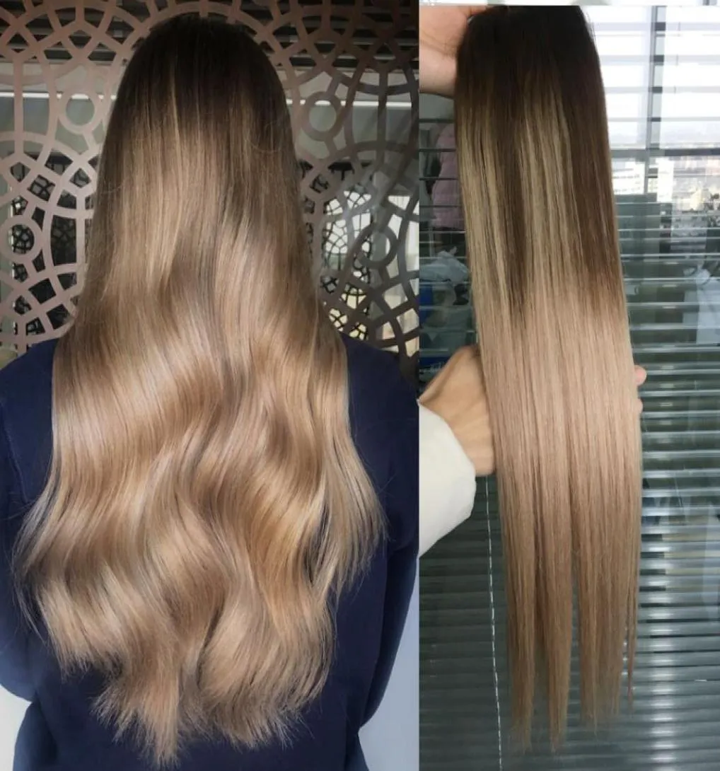 Ombre Extensions de trame de cheveux humains vierge brésilienne péruvienne malaisienne indienne droite Balayage brun blond T418 Ombre cheveux Weave8636922