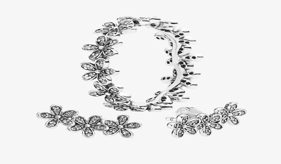 Daisy Flower Ring Earring Set Designer Bijoux de luxe pour 925 Boucles d'oreilles en argent Bagues de mariage avec boîte d'origine pour les femmes1328991