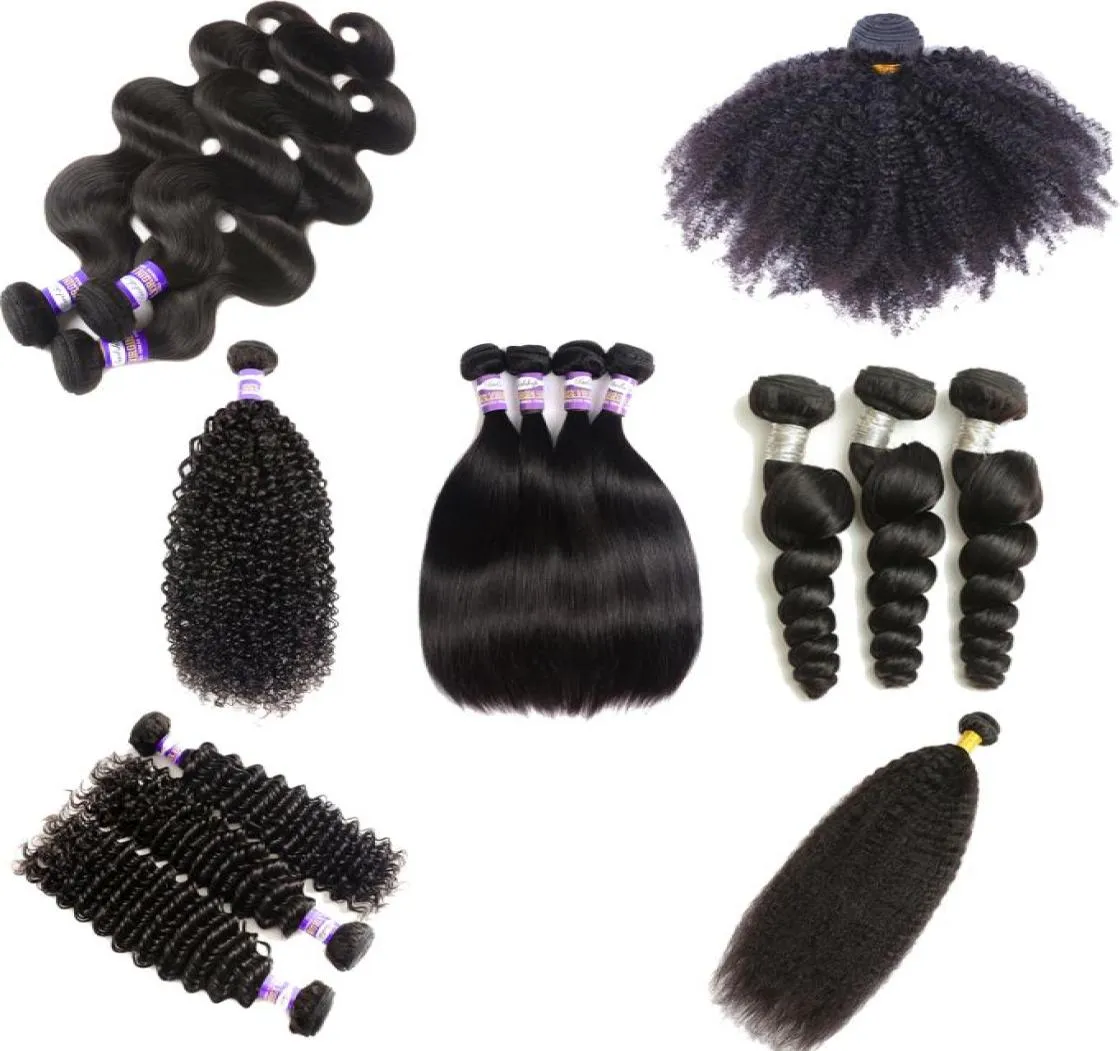 9A Extensions de cheveux humains brésiliens crépus bouclés cheveux vierges vague de corps droite lâche vague d'eau profonde tisse Remy cheveux humains 3 Bundl6013761