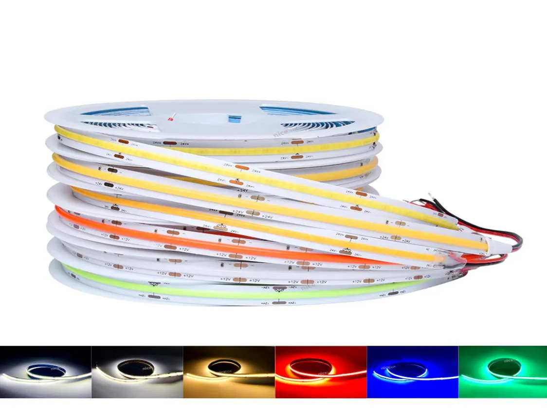 DC12V COB Светодиодная лента 10 мм 300LEDM Гибкая светодиодная лента высокой плотности с регулируемой яркостью FOB Линейная лента Красный Зеленый Синий 3000K 4000K9371738