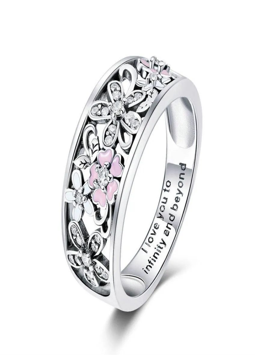 Fashion Sterling Silver 925 Sakura Cherry Blossom Pink Flower Ring Women Syssel Size69 For Girls Christmas Gifts2770539