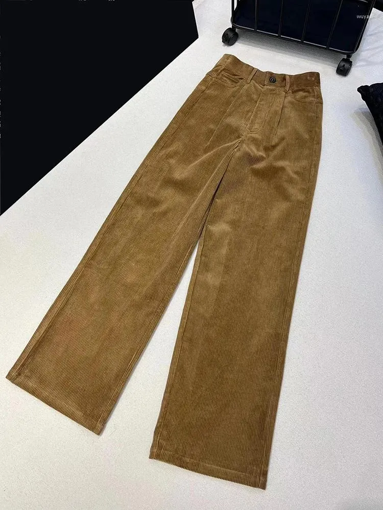 Pantaloni da donna moda velluto a coste marrone per donna 2024 pantaloni casual dritti elasticizzati in cotone di alta qualità autunno Lady