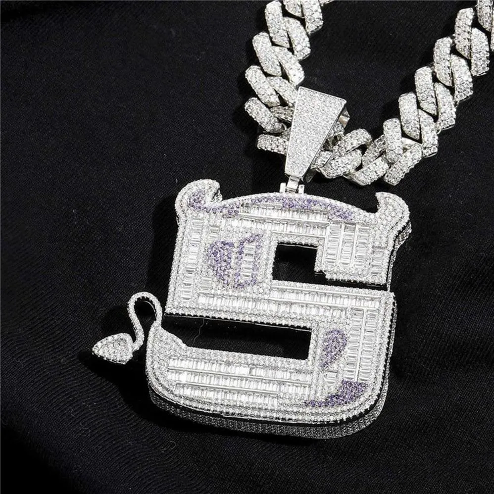 Stor storlek isad full zirkon lilla djävulen pendelle brev hip hop hänge halsband bling smycken gåva337q