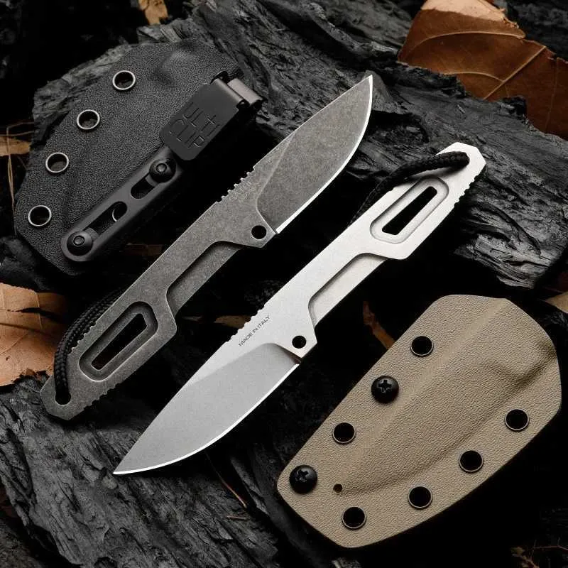 SATRE D2 Fixed Blade Knife With K Sheath Edc Outdoor Survival Self Defense Multi Tool Key Ring Tactical Hunting Straight