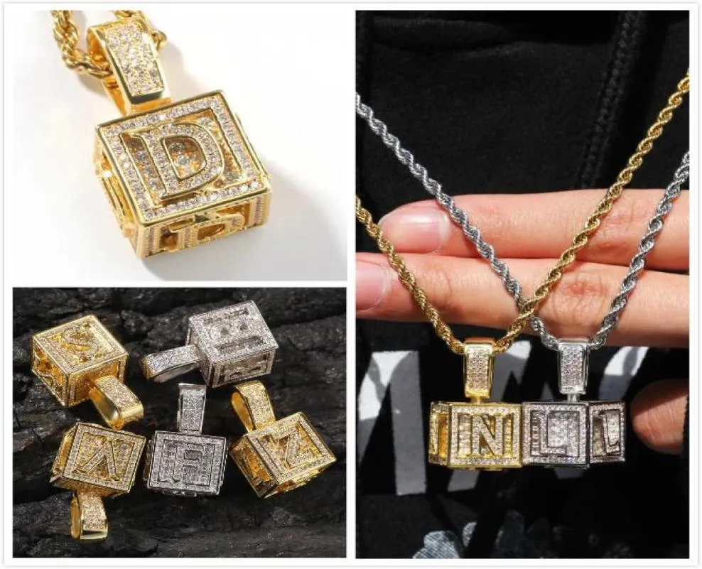 Nya killar bling initial brev az kubik fyrkantig hänge halsband personlig 18k guldpläterad cz zirkon hiphop smycken gåvor för m8642352