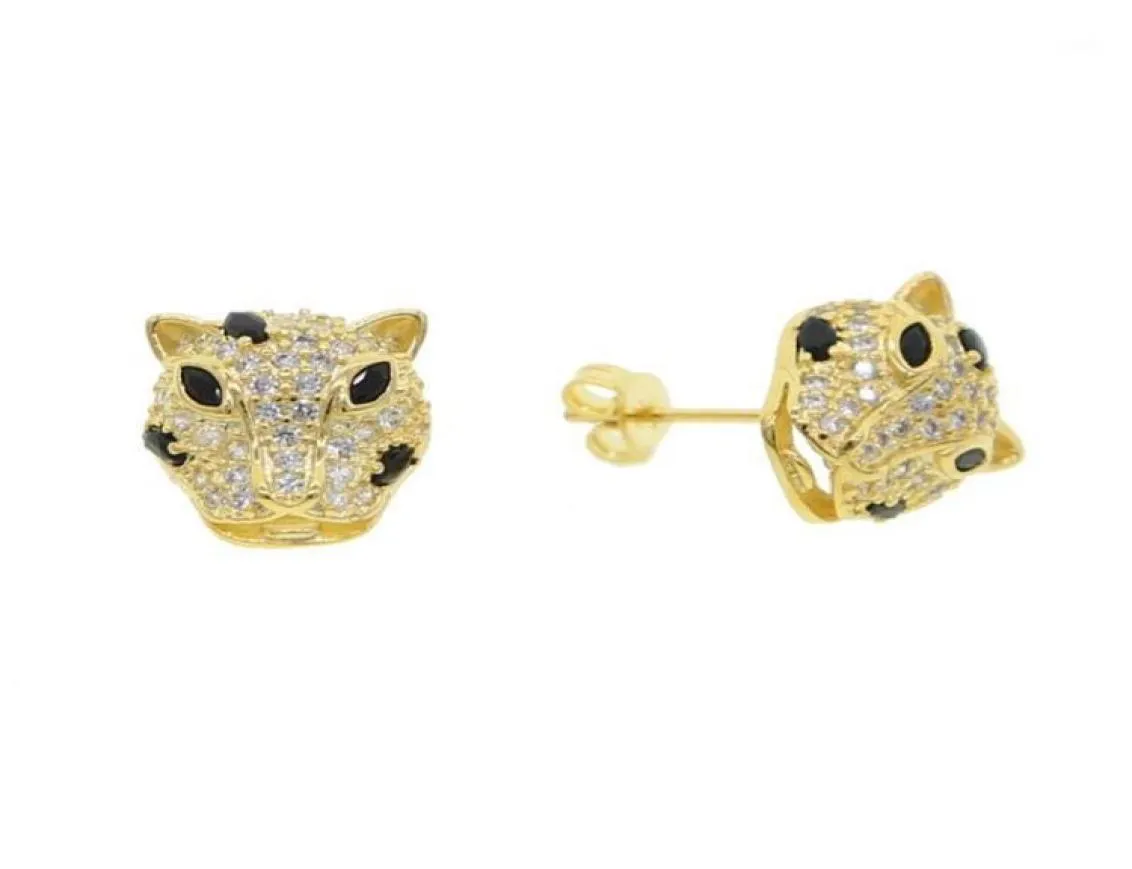 Orecchini a bottone in stile europeo e statunitense con testa di leopardo, gioielli in metallo animale per le donne19671027