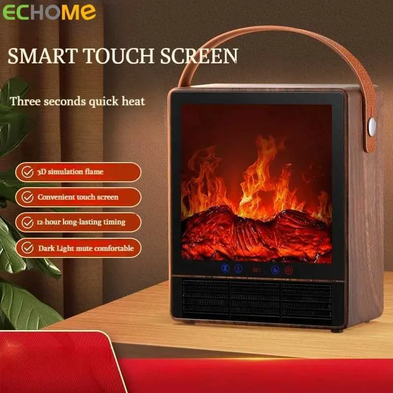 Home Heaters ECHOME Electric Heater 3D Simulation Flame Warmer Air Blower Household Fireplace Energy-Saving Desktop Winter Electric Warmer J240102