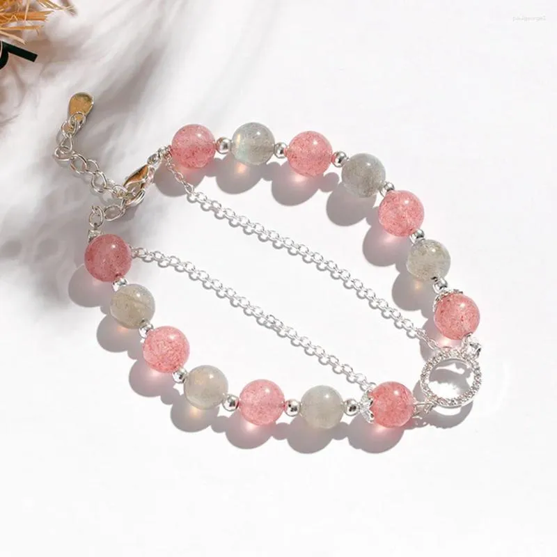 Charm Bracelets Crystal Beaded Bracelet For Men Women Natural Strawberry Decor Birthday Present Small -resistant