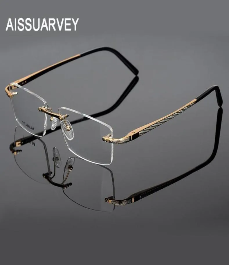 Moda óculos de sol quadros homens óculos titânio sem aro marca designer óculos prescrição qualidade superior óculos ouro negócio 2730498