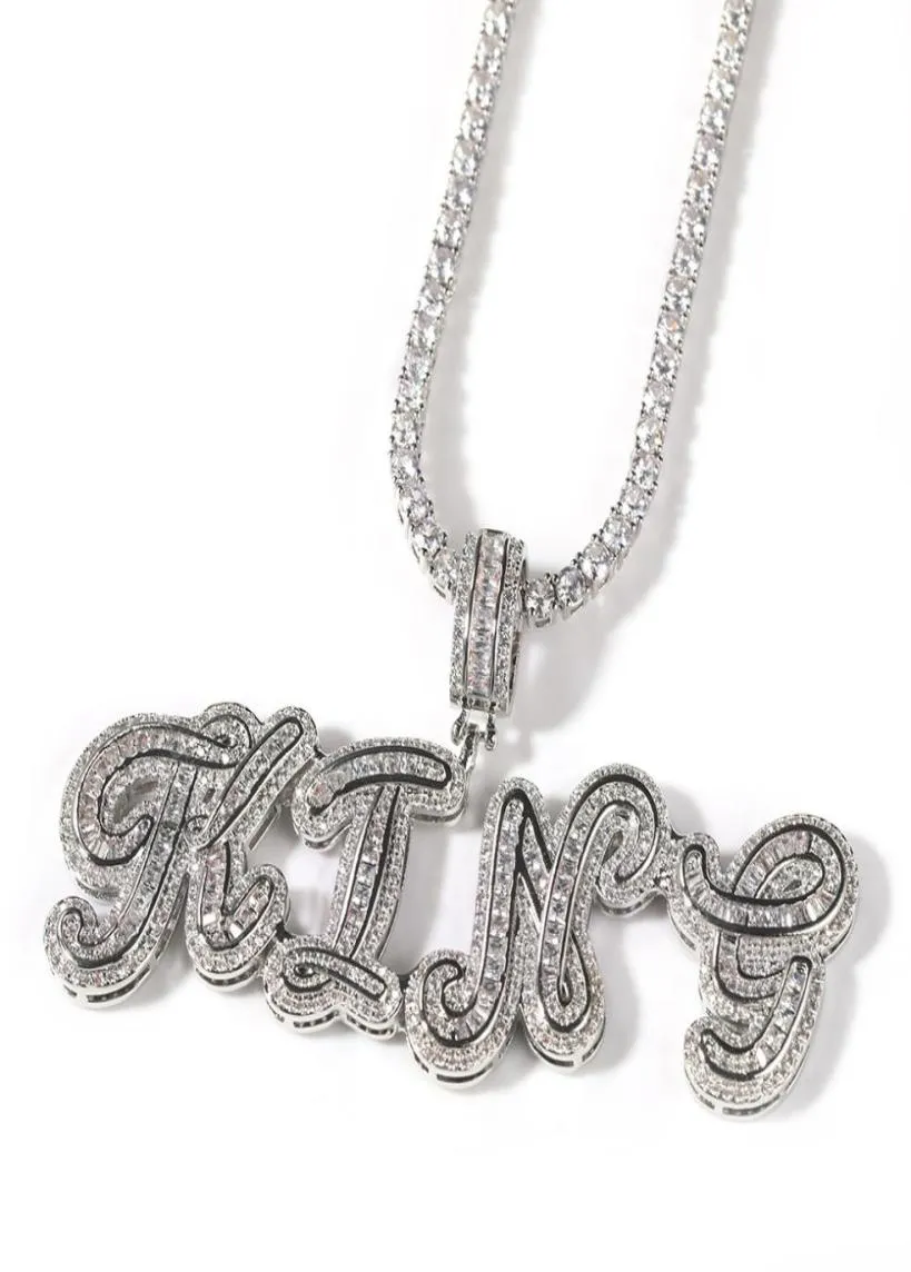 AZ Aangepaste Naam Letters Kettingen Herenmode Hip Hop Sieraden Cursief Iced Out Gouden Beginletter Hanger Necklace3752667