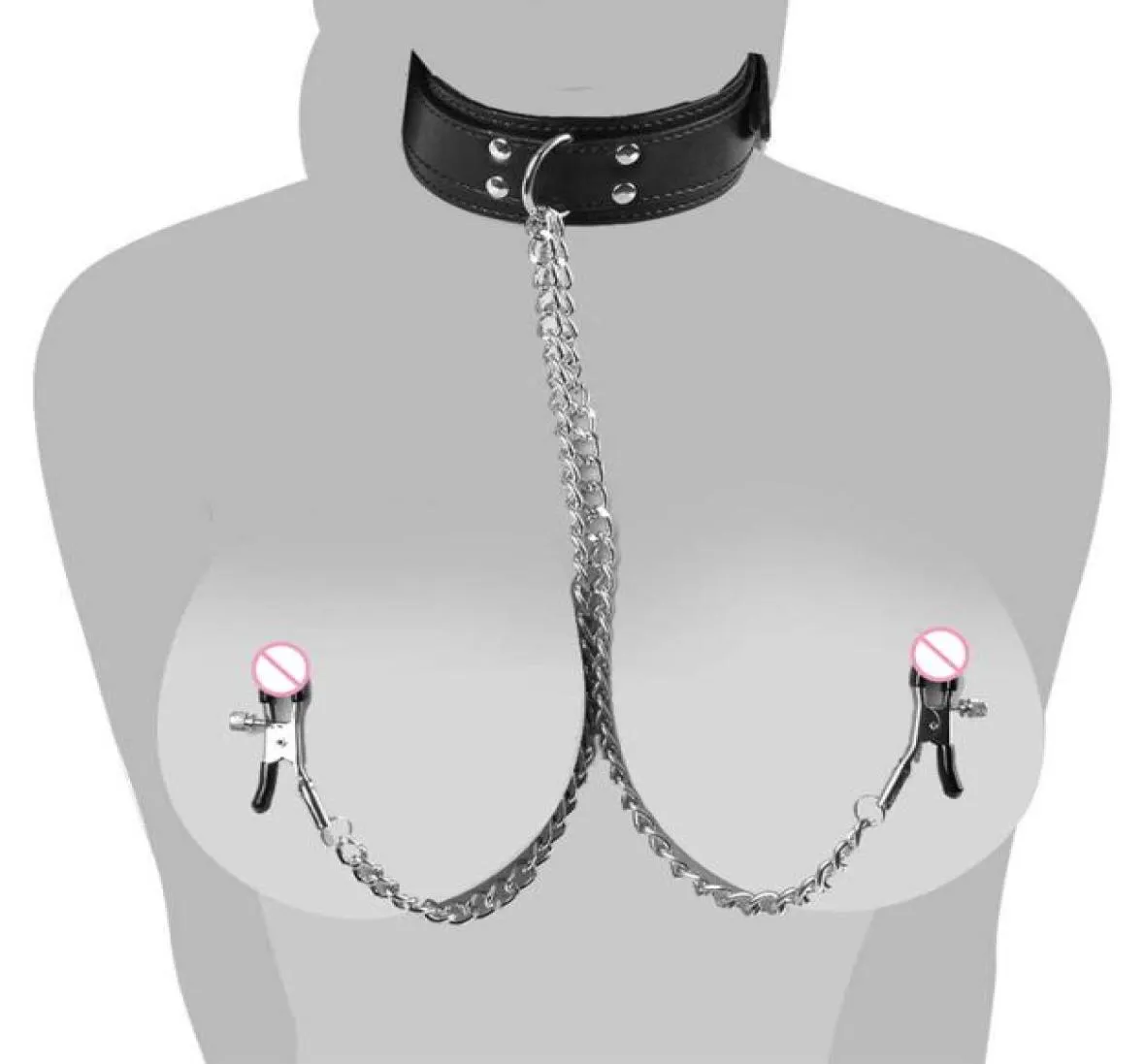 Sexig butik BDSM Bondage Restraint Fetisch Collar Chain Collar Collocation Nipple Clamps Inga vibratorer Erotiska leksaker för kvinnor Beauty i5000821