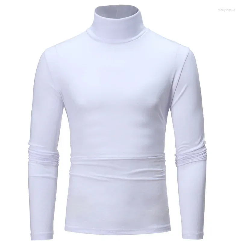 남성용 T 셔츠 2024 가을/겨울 최고 트렌드 개인화 된 언더 레이 하이 목 느슨한 대형 단색 긴 소매 티셔츠