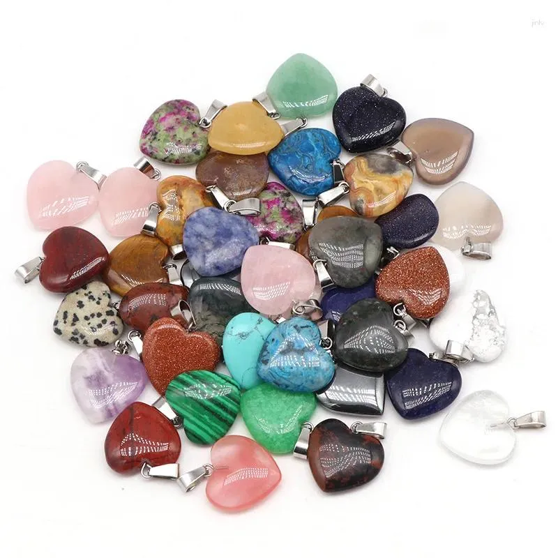 Pendant Necklaces 50pcs/lot Mix Heart Shape Natural Stone Jewelry Accessories Crystal Beads Pendants For Necklace Making DIY