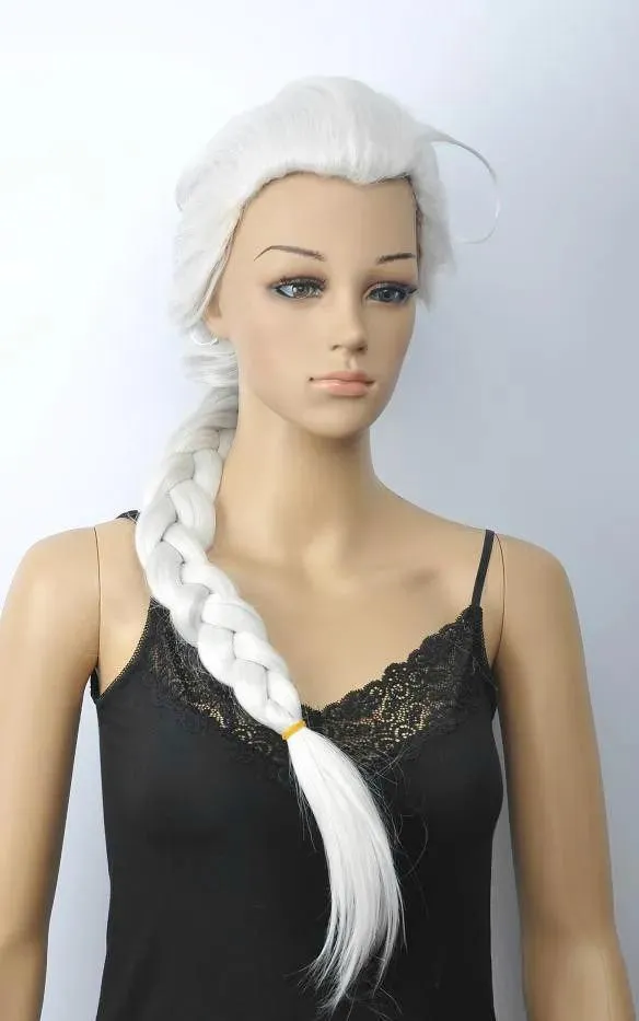 Caps Hot Sell White Long Straight Pigtail Ponytail Dames Lady's Hair Wig Pruiken