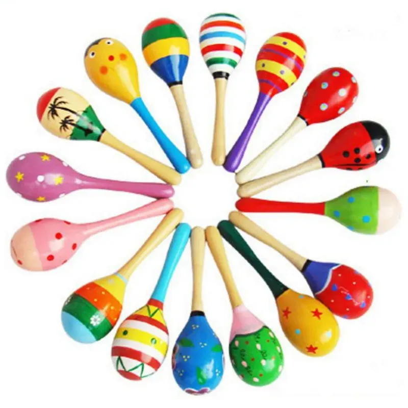 11CM Baby Toy Kids Wooden Rattle Maracas Cabasa Music Instrument Sand Hammer Orff Instrument Infant toys