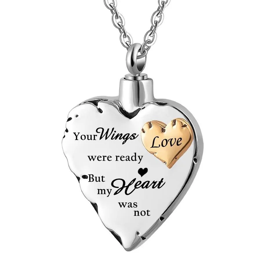 Silver Heart Cremation Urn Jewelry For Family Stainless Steel Memorial Necklace Ashes Pendant With Fill Kit299H