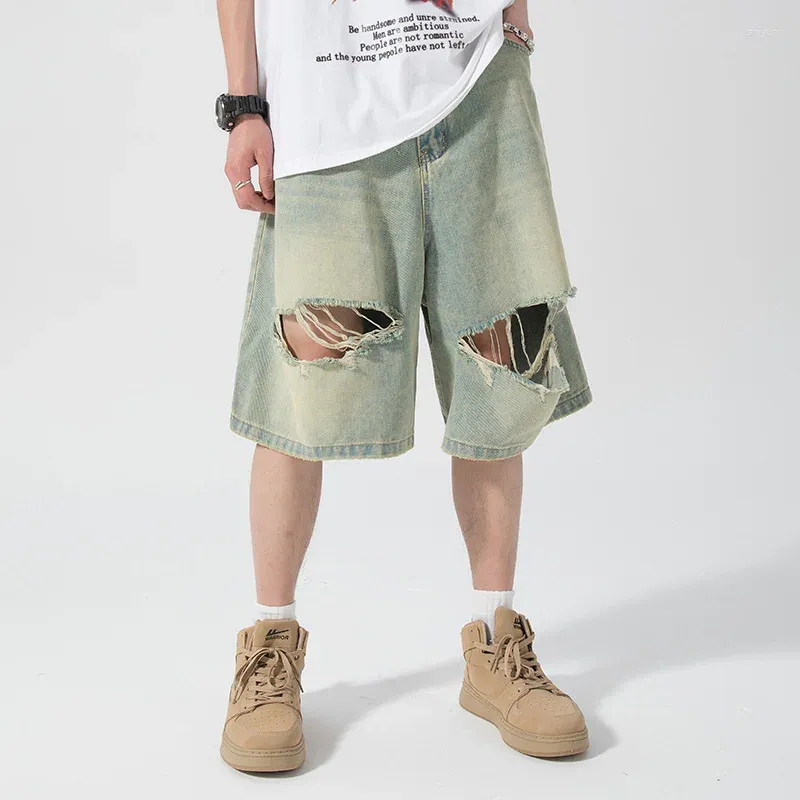 Shorts pour hommes Mode d'été Lâche Droite Cargo Street Hip Hop Mâle Trous Denim Jorts pour hommes