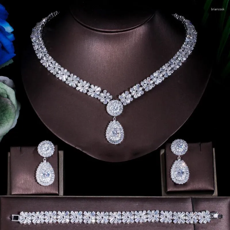 Halsbandörhängen Set ThreeGraces 3st Luxury Cubic Zirconia Stone Earring Armband Bridal Wedding Evening Party Jewelry for Women Tz983