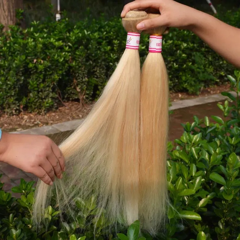 Tesse Miele economico Biondo Estensioni dei capelli vergini russi REALI capelli russi # 613 Biondo platino vergine 100% capelli umani remy lisci 4 bu