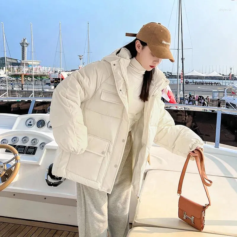 Trench da donna Piumino oversize stile coreano da donna Casual allentato con cappuccio Invernale resistente allo sporco Imbottitura di media lunghezza Cotone femminile