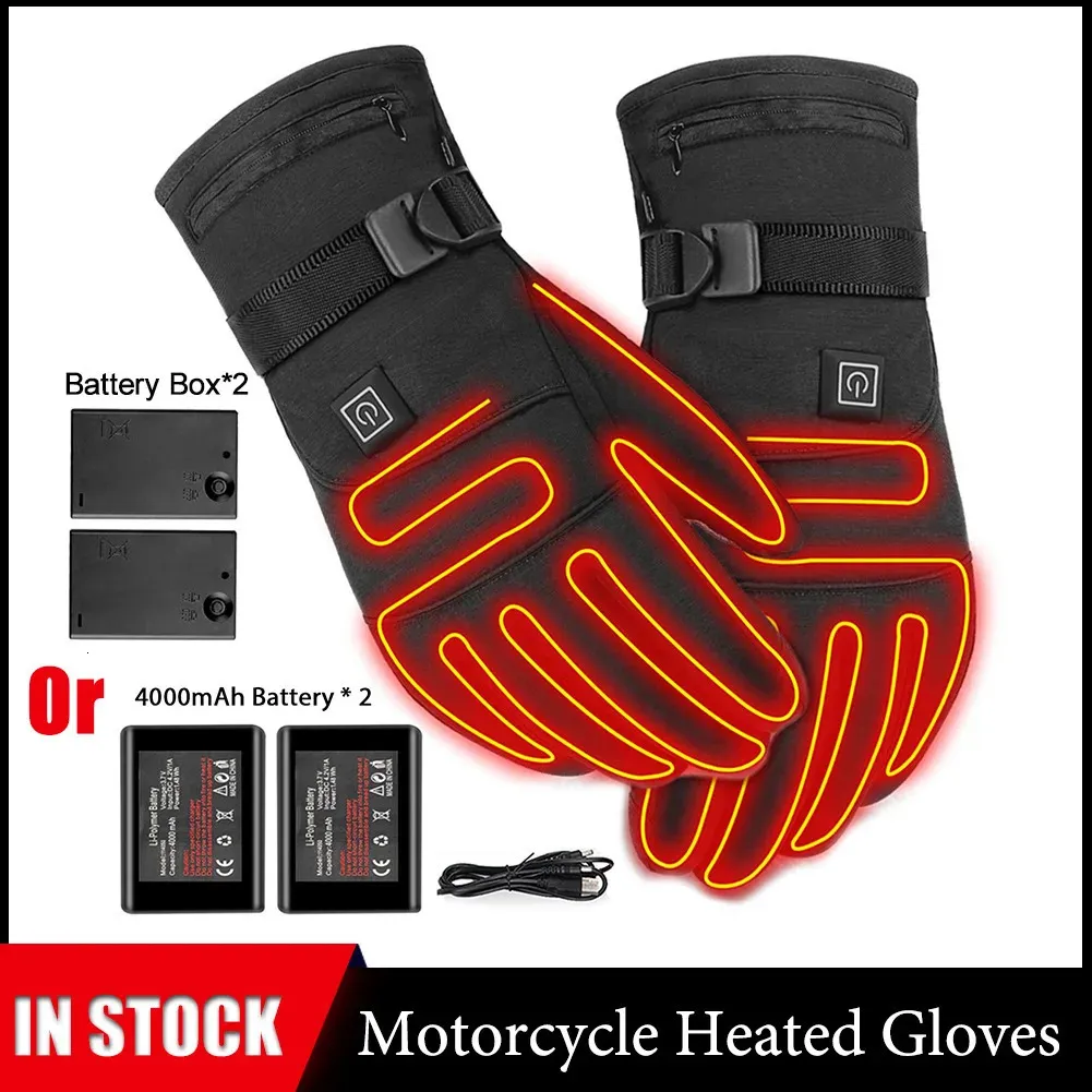 Bicycle Heated Gloves With 3 Levels 4000mAh Rechargeable Battery Powered Heat Gloves Winter Outdoors Thermal Skiing Warm Gloves240102