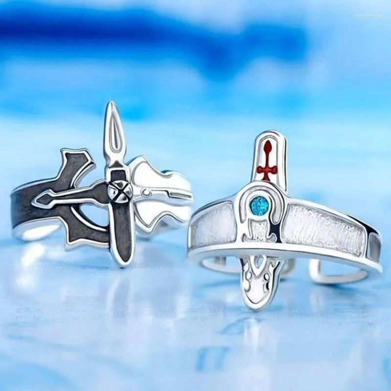 Anillos de racimo Moda Anime Sword Art Online Retro Kirito Asuna Cross Metal Ajustable Apertura Anillo de Dedo Hombres y Mujeres Pareja