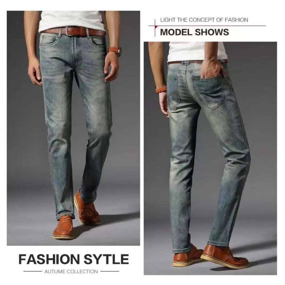 Leevesi autentici jeans elasticizzati a gamba dritta autunnali e invernali da uomo, pantaloni lunghi slim larghi casual da uomo