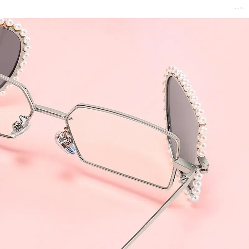 Sunglasses Luxury Trend Style Glasses Women Square Personalized Handmade Diamond Metal Silver Frame Inner Green Outer Pink