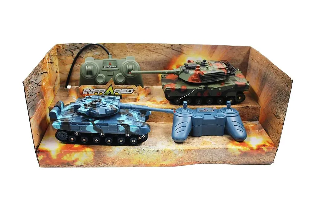 CAR ZC Infraröd induktion Dubbel Battle RC Tank, en låda med 2 st med simulaiton -ljud, ljus, torn kan 180 ° rotera, för Xmas Kid Bir