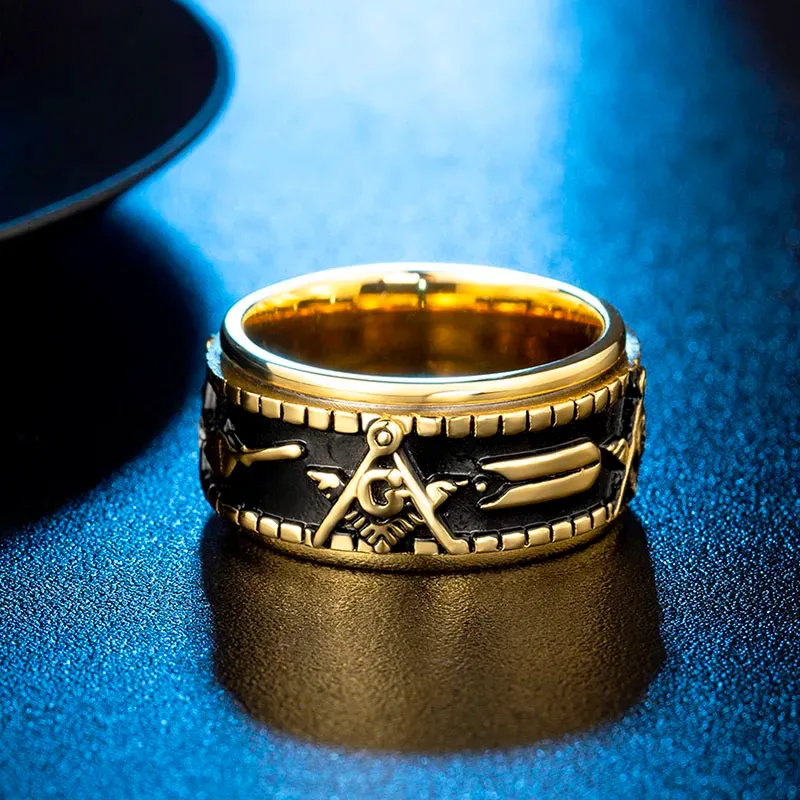 Golden Freemason Spinner Ring 14K Yellow Gold Plated Masonic Jewelry for  Men, Rotating Rune Design, Masonic Symbol Ring Buy Now!