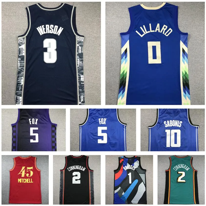 3 IVERSON Basketballtrikots City Edition Navy Fast Break Shirts Kingcaps O LILARD 5 FOX 10 SABONIS 45 MITCHELL 2 CUNNINGHAM 1 BRIDGES 7 DURANT tragen dhgate Design