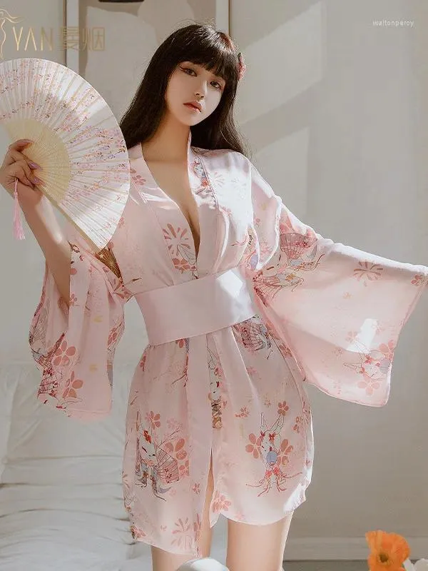 Casual Dresses Underwear Fashion Romantic Uniforms Sexy Pink Love Mature Charm Elegant Gentle Kimono Bathrobe Uniform Dress HSSJ