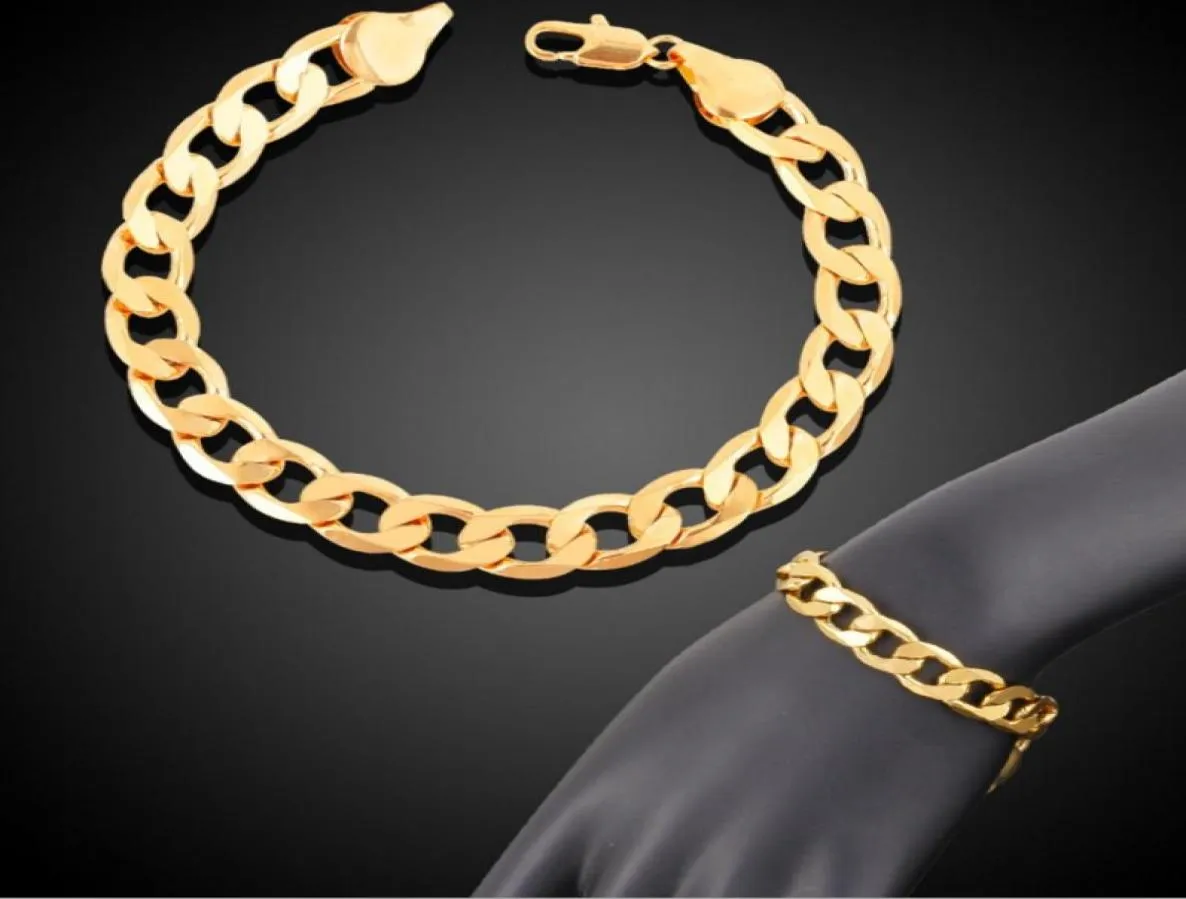 Trendy Hiphop 18K Real Gold Plated MenWomen 11 Figaro Chain Bracelets Fashion Costume Bracelets Jewelry for men women4850945