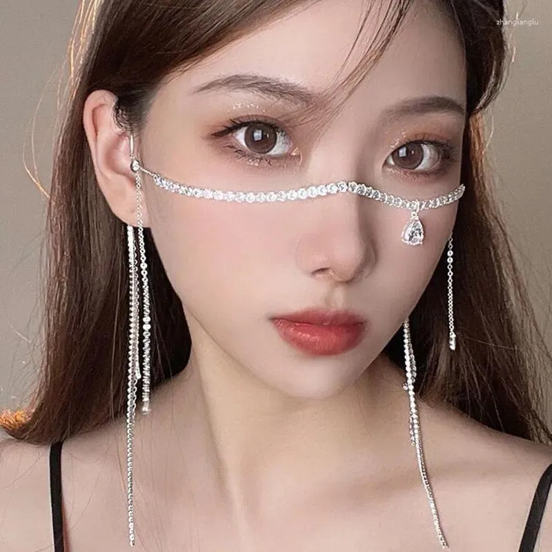 Hair Clips Face Chain Earrings Rhinestones Metal Tassels Retro Korean Nose Bridge Necklace Dual Purpose Sexy Girlfriend Gift Accessories